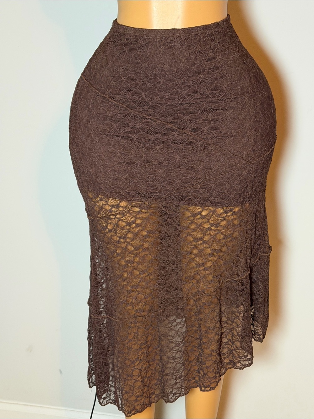 See You Monday Brown Lace Midi Skirt